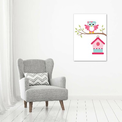 Quadro di vetro verticale Gufo su un ramo