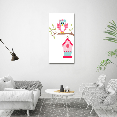 Quadro di vetro verticale Gufo su un ramo