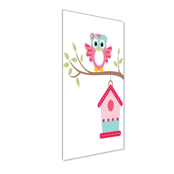 Quadro di vetro verticale Gufo su un ramo