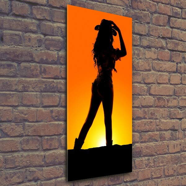 Quadro stampa su vetro verticale Silhouette da cowgirl