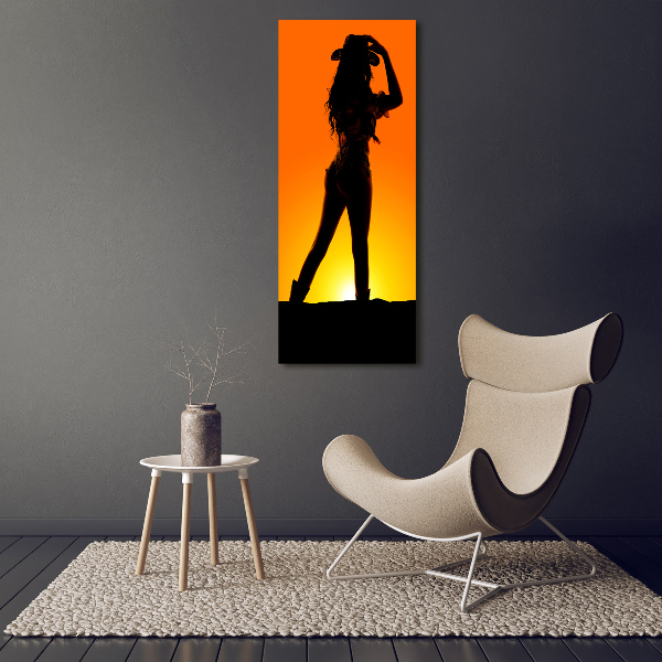 Quadro stampa su vetro verticale Silhouette da cowgirl