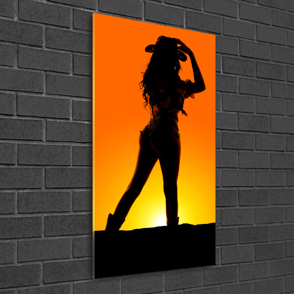 Quadro stampa su vetro verticale Silhouette da cowgirl