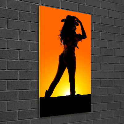 Quadro stampa su vetro verticale Silhouette da cowgirl