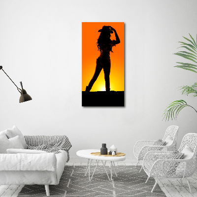 Quadro stampa su vetro verticale Silhouette da cowgirl