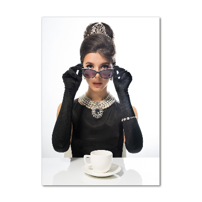 Quadro in vetro verticale Donna con gli occhiali