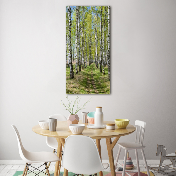 Quadro vetro verticale Foresta di betulle