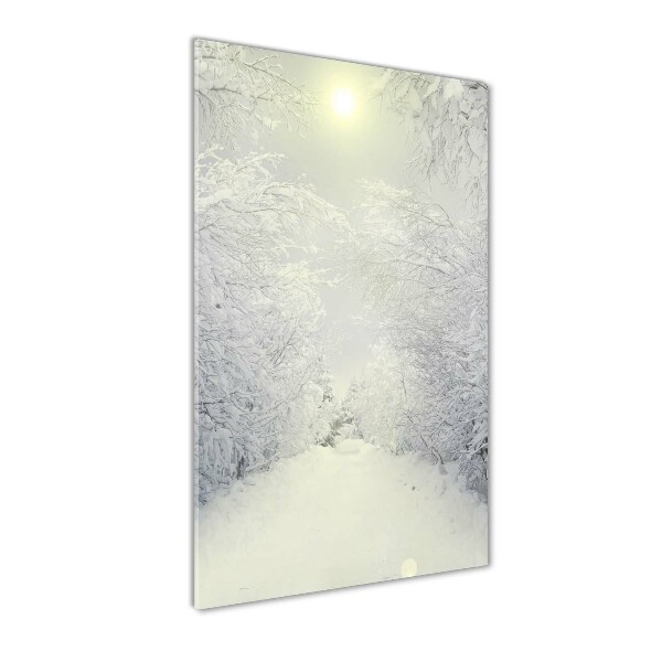 Quadro vetro verticale Foresta in inverno