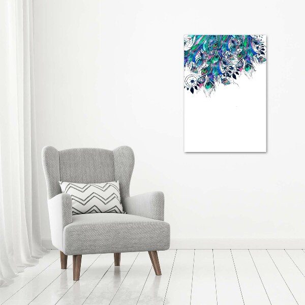 Quadro di vetro verticale Piume di pavone