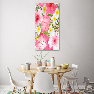 Quadro stampa su vetro verticale Fiori tropicali