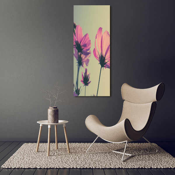 Quadro stampa su vetro verticale Fiori rosa