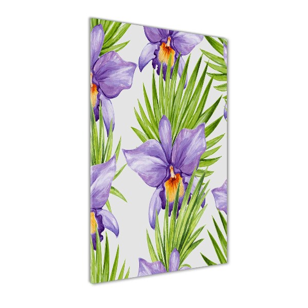 Quadro in vetro verticale Orchidee e palme
