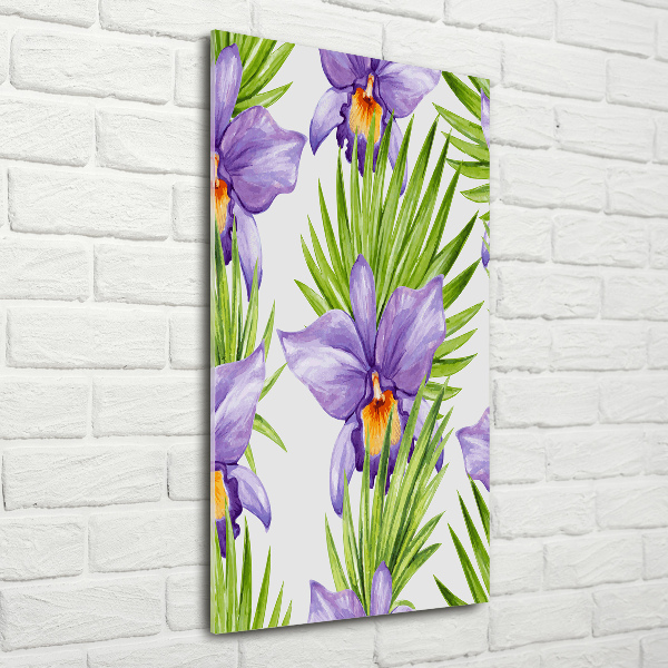 Quadro in vetro verticale Orchidee e palme