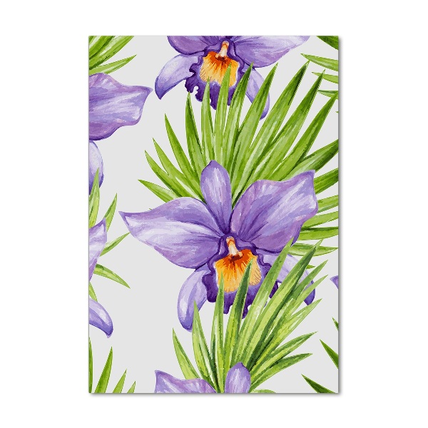 Quadro in vetro verticale Orchidee e palme