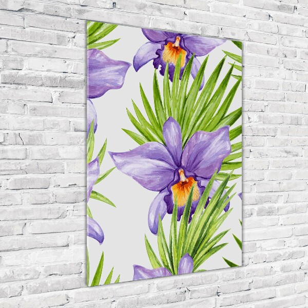 Quadro in vetro verticale Orchidee e palme