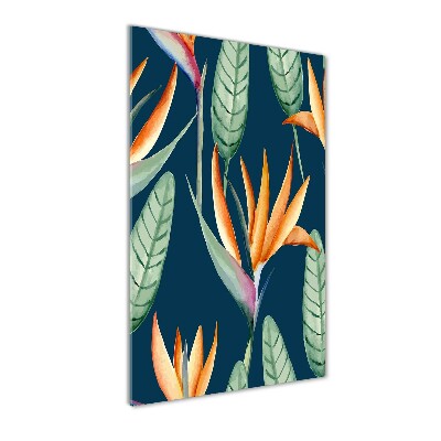 Quadro stampa su vetro verticale Strelitzia reginae