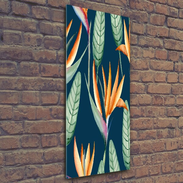 Quadro stampa su vetro verticale Strelitzia reginae