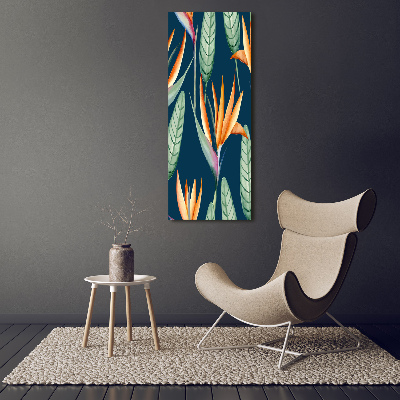 Quadro stampa su vetro verticale Strelitzia reginae