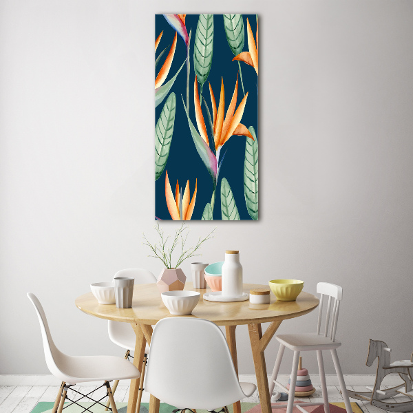 Quadro stampa su vetro verticale Strelitzia reginae