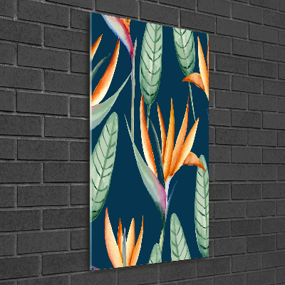 Quadro stampa su vetro verticale Strelitzia reginae