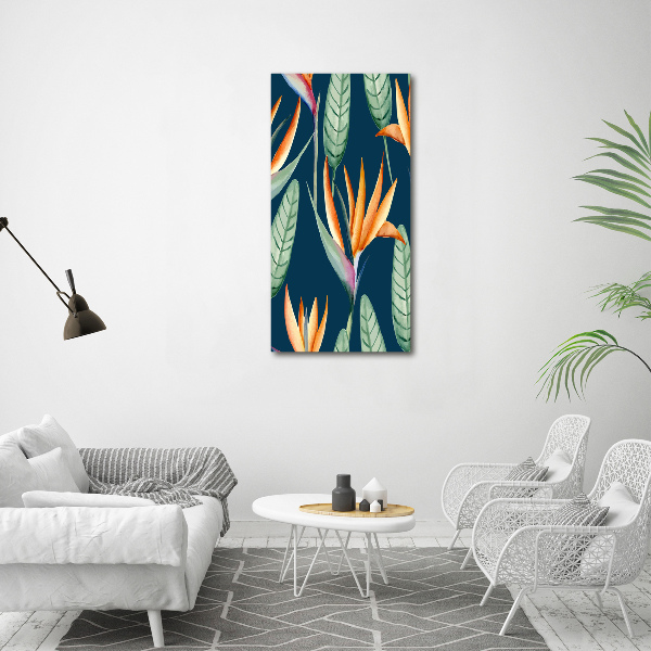 Quadro stampa su vetro verticale Strelitzia reginae
