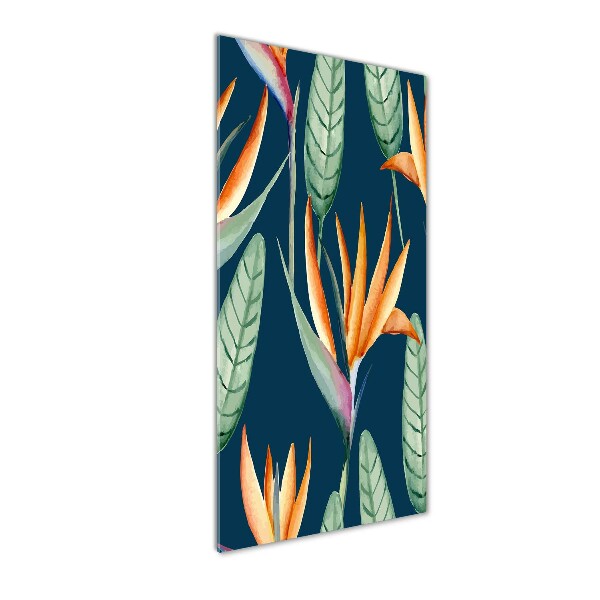 Quadro stampa su vetro verticale Strelitzia reginae