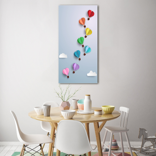 Quadro in vetro verticale Palloncini a forma di cuore
