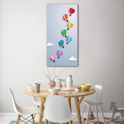 Quadro in vetro verticale Palloncini a forma di cuore