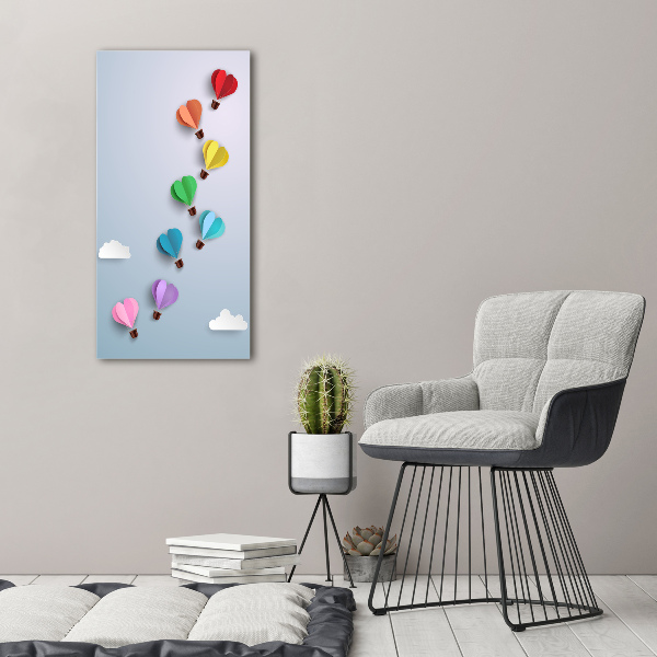 Quadro in vetro verticale Palloncini a forma di cuore