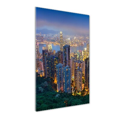 Quadro di vetro verticale Hong Kong di notte