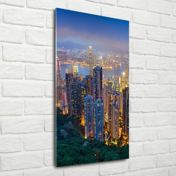 Quadro di vetro verticale Hong Kong di notte