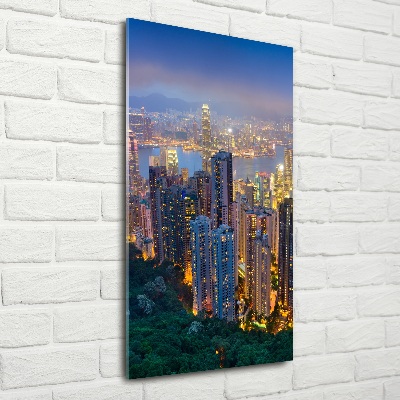 Quadro di vetro verticale Hong Kong di notte