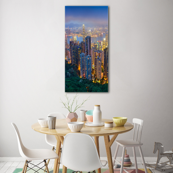 Quadro di vetro verticale Hong Kong di notte