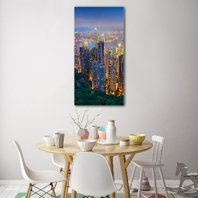 Quadro di vetro verticale Hong Kong di notte