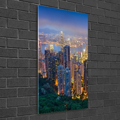 Quadro di vetro verticale Hong Kong di notte
