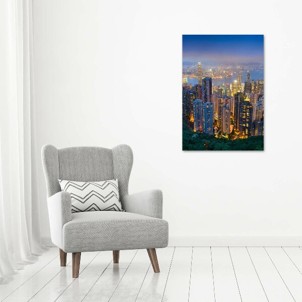 Quadro di vetro verticale Hong Kong di notte
