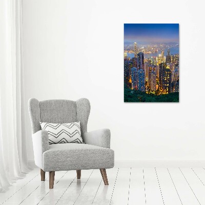 Quadro di vetro verticale Hong Kong di notte