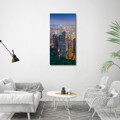 Quadro di vetro verticale Hong Kong di notte