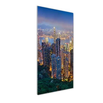 Quadro di vetro verticale Hong Kong di notte