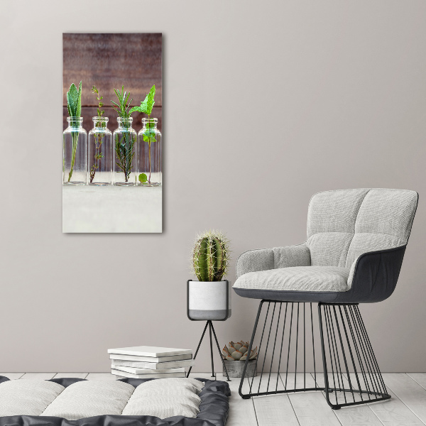 Quadro in vetro verticale Erbe aromatiche in barattolo