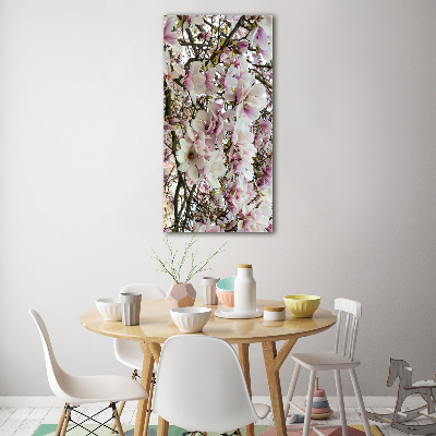 Quadro di vetro verticale Fiori di magnolia