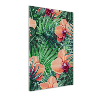 Quadro in vetro verticale Orchidee e palme