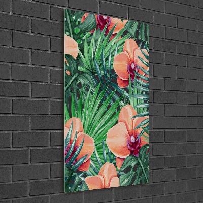 Quadro in vetro verticale Orchidee e palme