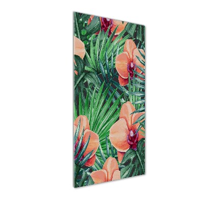 Quadro in vetro verticale Orchidee e palme
