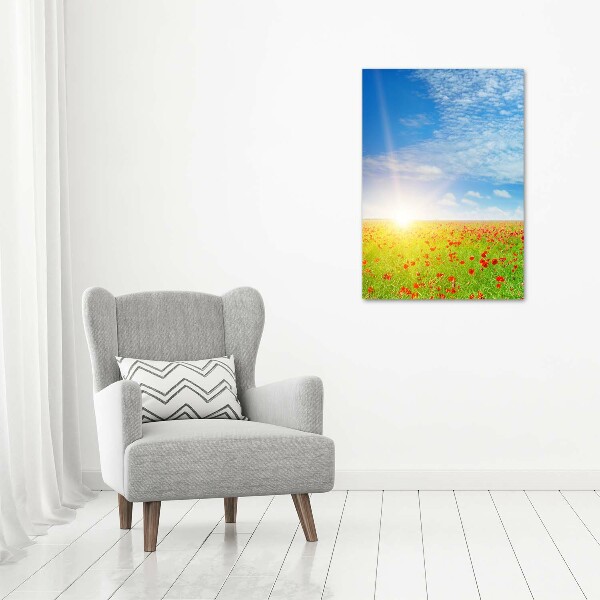Quadro stampa su vetro verticale Campo di papaveri