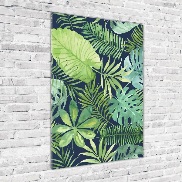 Quadro di vetro verticale Foglie tropicali