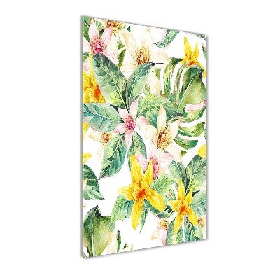 Quadro in vetro verticale Fiori tropicali