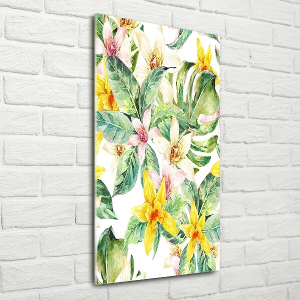 Quadro in vetro verticale Fiori tropicali