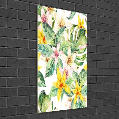 Quadro in vetro verticale Fiori tropicali