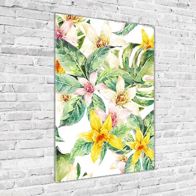 Quadro in vetro verticale Fiori tropicali