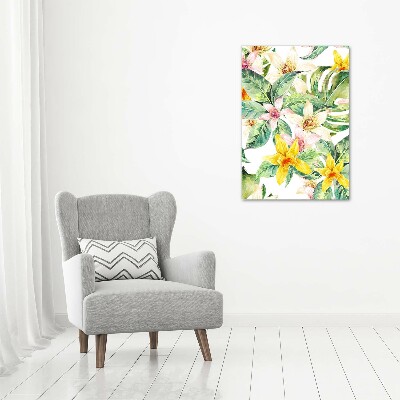 Quadro in vetro verticale Fiori tropicali